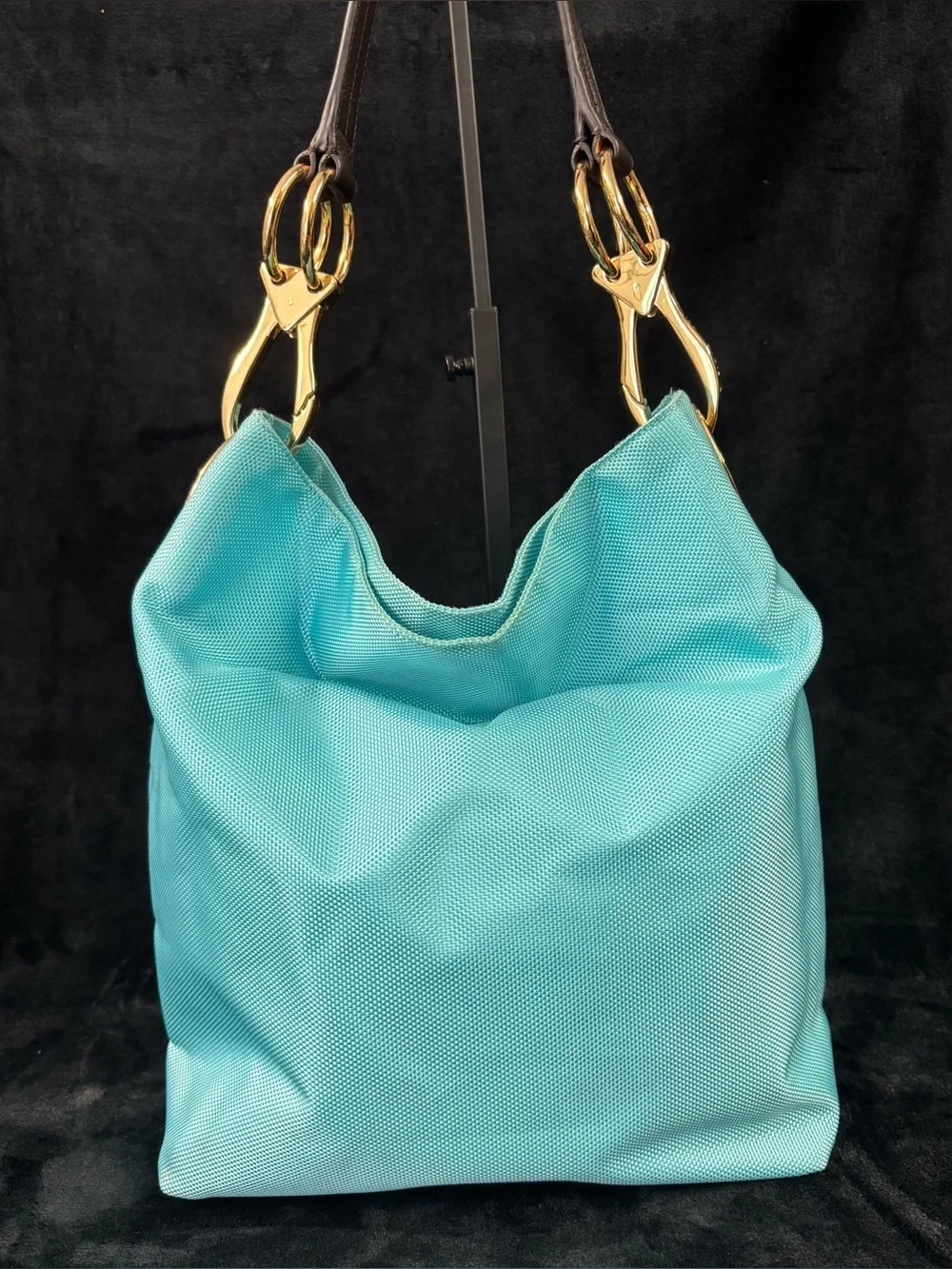 JPK Paris 75 Turquoise Nylon Hobo Bag Gold Hardware Y2K